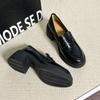 New Retro Thick Heel Women's Round Head Single Shoes Commuting Versatile Lazy Jk Small Leather Shoes Inner Height Increase