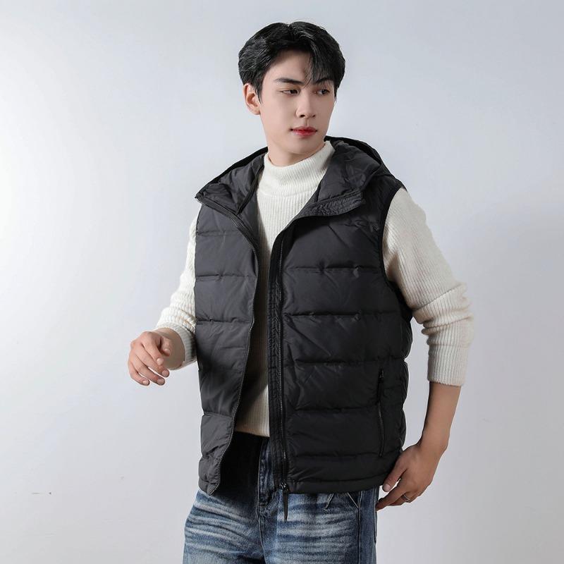 Men's 90 fleece solid color men's hooded hooded vest seamless fabric down jacket vest jacket