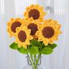10Pcs Crochet Sunflower with Leaves Handmade Knitting Yarn Flower Decoration Home Office Table Centerpiece Mother's Day Birthday Christmas Gift