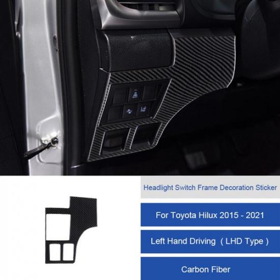 Black Carbon Fiber Headlight Switch Panel CoverTrim For Toyota Hilux 2015-