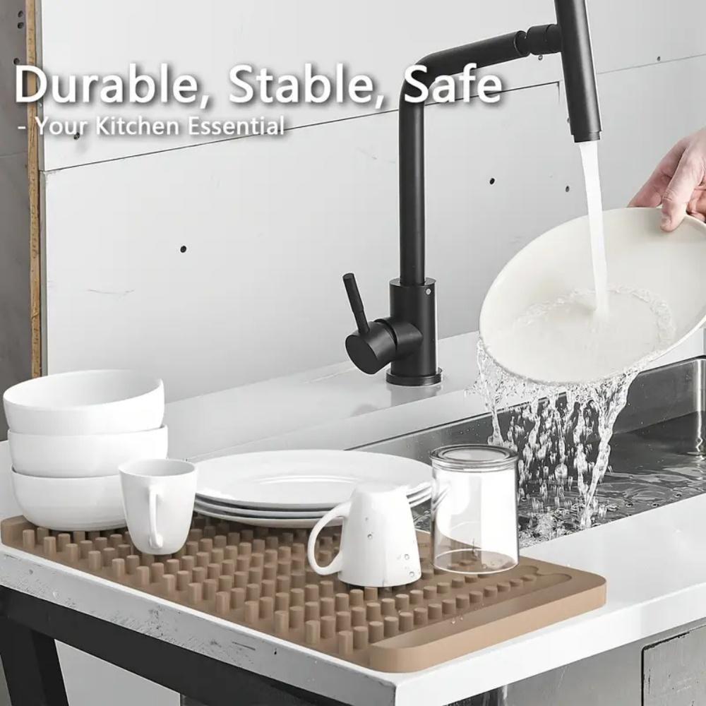 Silicone Dish Drying Mat for Kitchen Counter No-Spill Worktop Saver Drip-Free Non-Slip Slope Drain Mat Heat-insulating Pot Pads