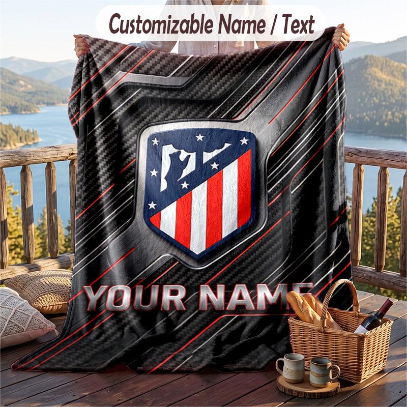 Flanelinis pledas su „Atletico Madrid“ spaudiniu, individualus pavadinimo tekstas, minkštas užtiesalas sofai, lovai