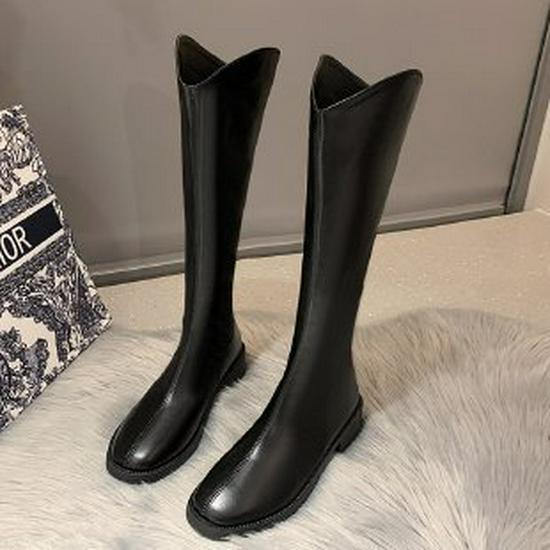 V-Mouth Knee-High Western Cowboy Boots for Women with Thick Calves - Plus Size, Mid-Heel, Slim Fit, Autumn/Winter.