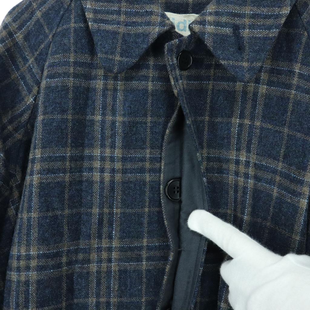 MidiUmi Wool Blend Check Pattern Long Sleeve Long Coat Navy Women Used