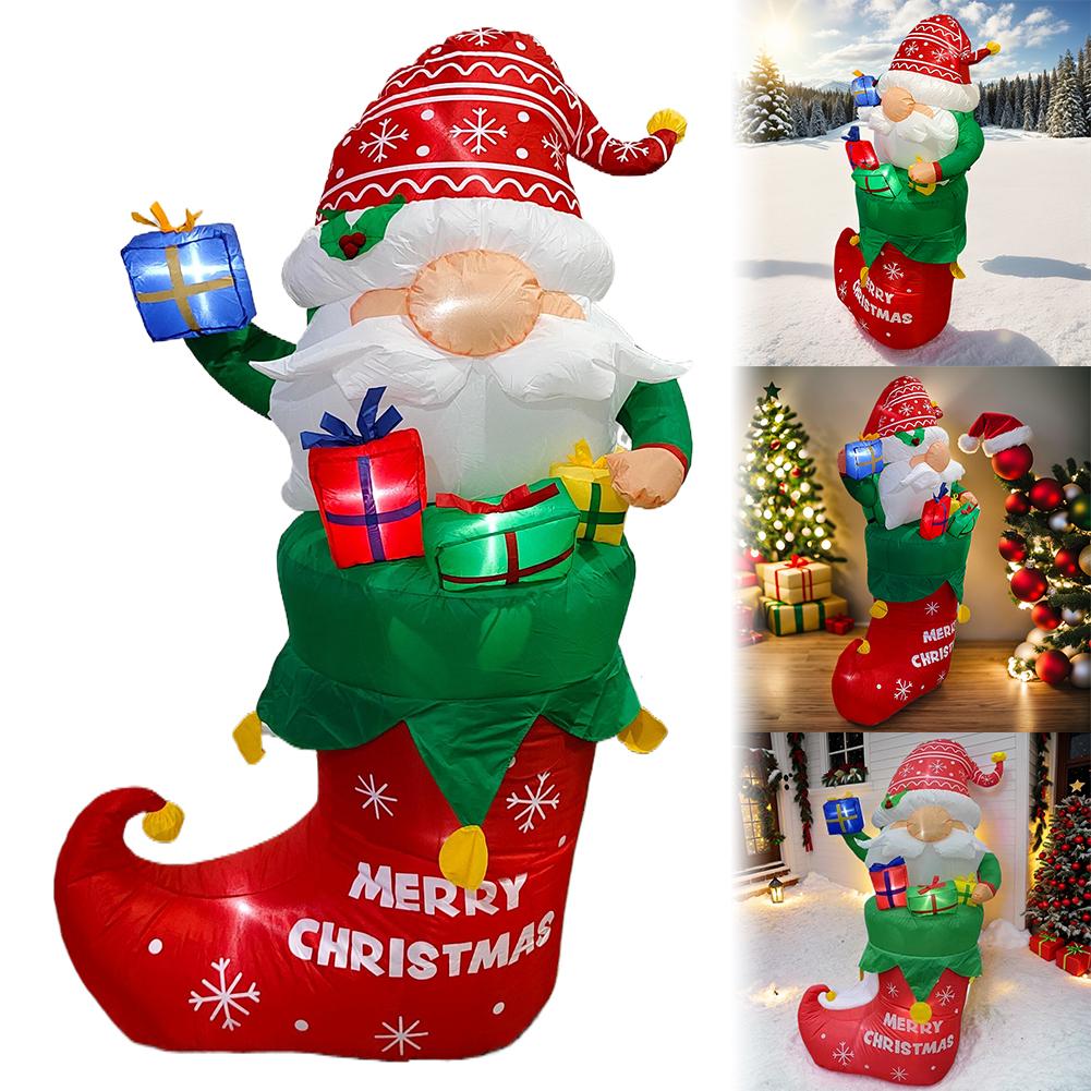 5FT Christmas Inflatable Santa Claus with LED Lights Santa Claus with Green Gift Bag for Christmas Party Yard Garden Decoration
