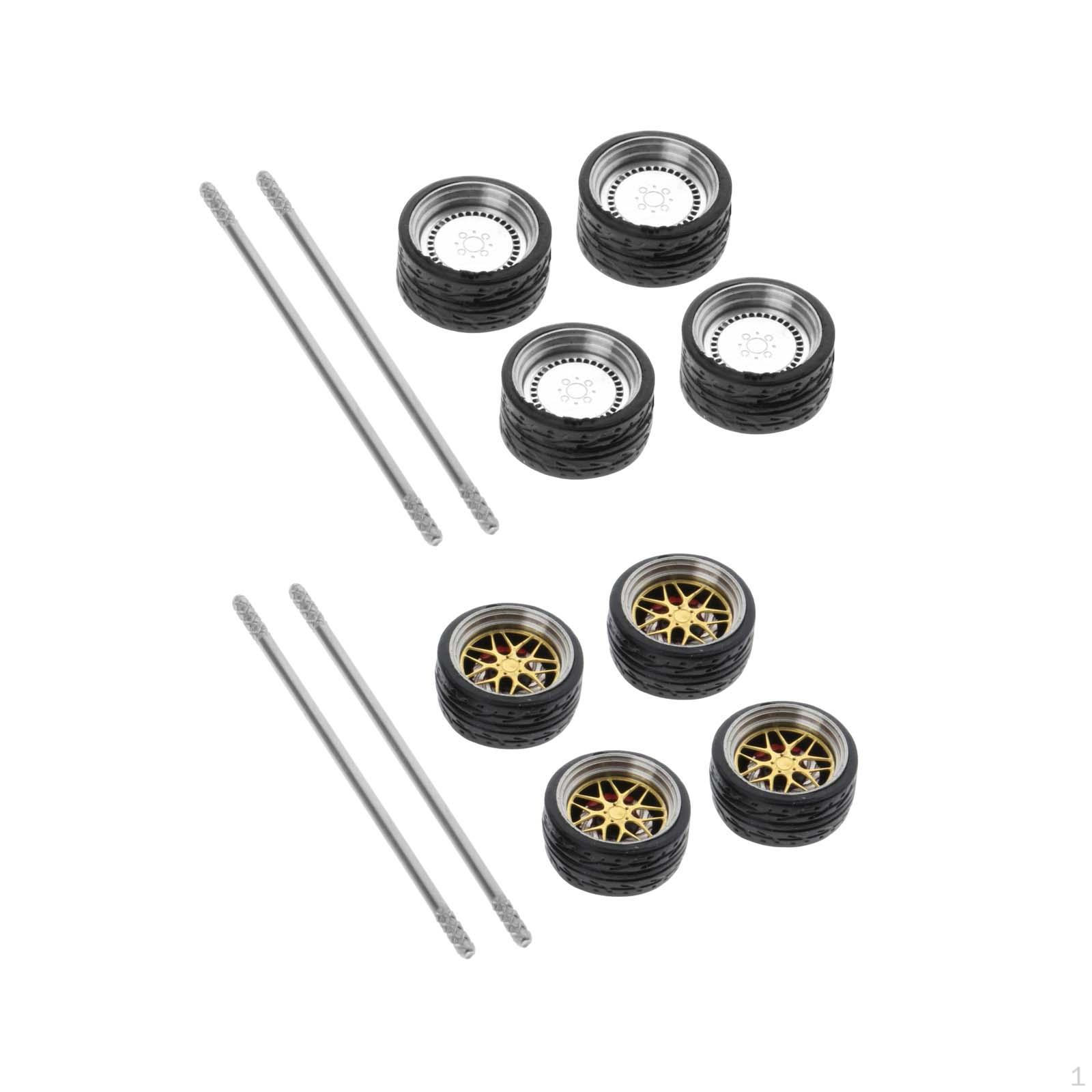 

8Pcs 1:64 Model Car Alloy Rubber Wheel & Tires Repairing Replacements Part