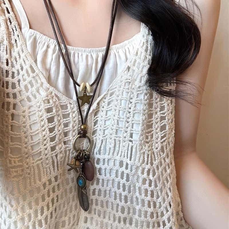 Hand-Woven Pine Nut Wood Bead Necklace - Chinese Retro Style Versatile Fashion Accessory