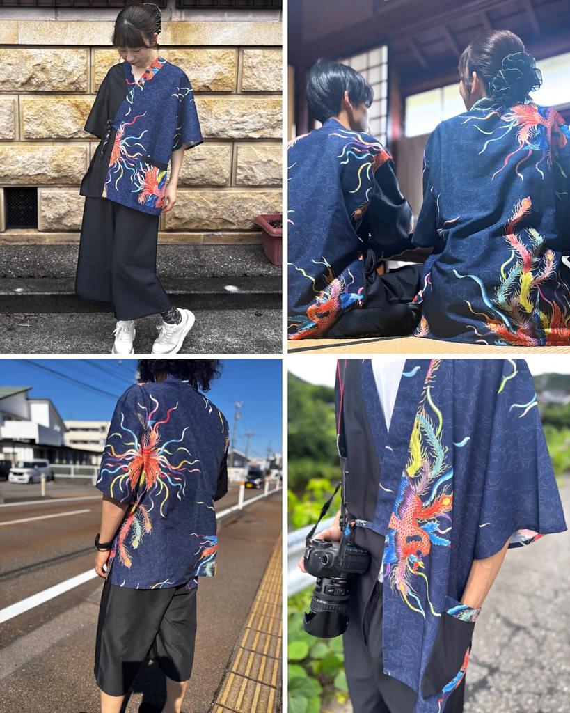 A unisex jinbei and set featuring a unique design by a Kutani ware Designed by Daiki this jinbei features a Phoenix [KUTANI×KIMONO] unique, (top
