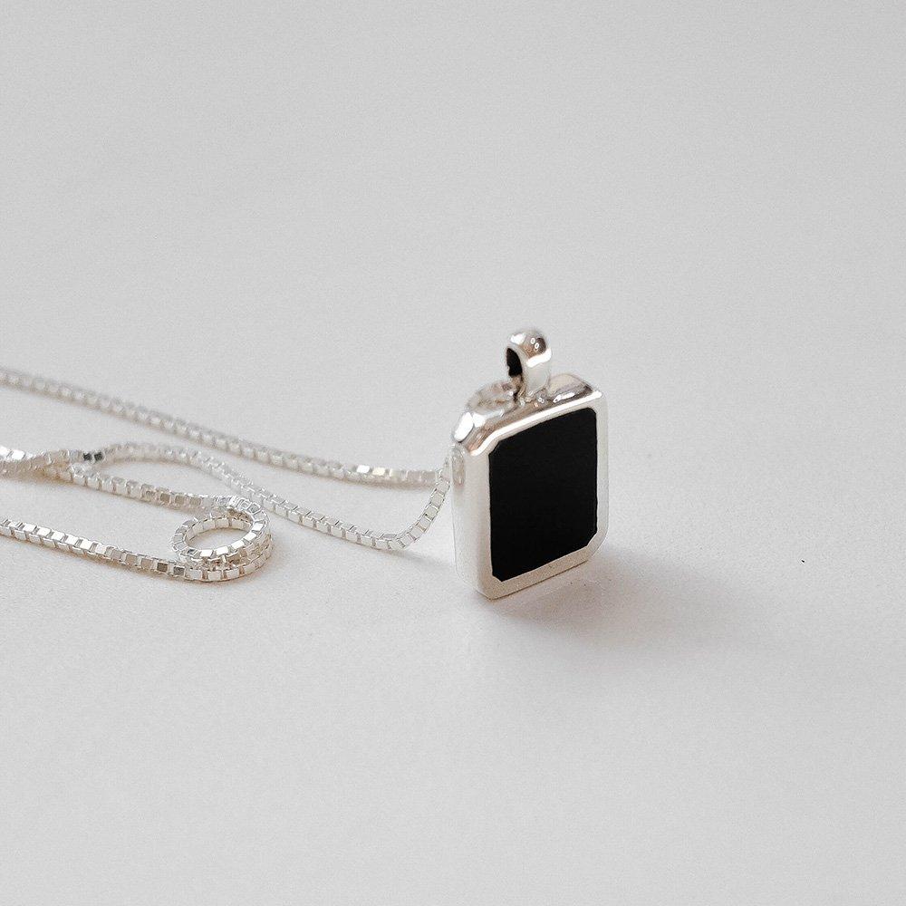 Square Onyx Box Chain Necklace with Gemstone Silver Necklace
