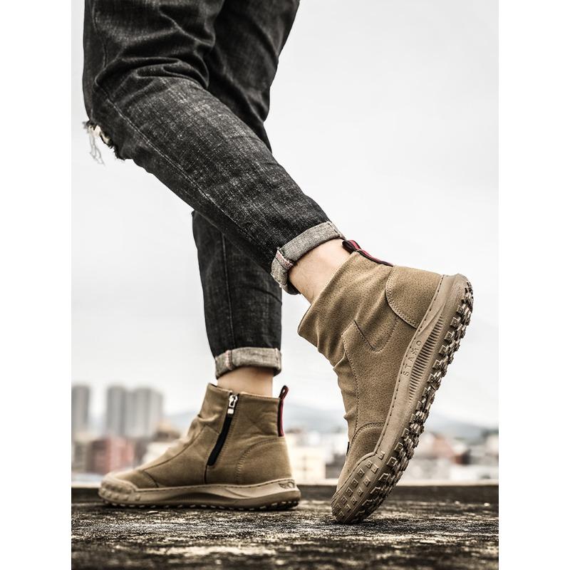 Men's Autumn-Winter Trendy Versatile Workwear Shoes, British Retro Short Boots, Wear-Resistant Mid-Top Footwear.