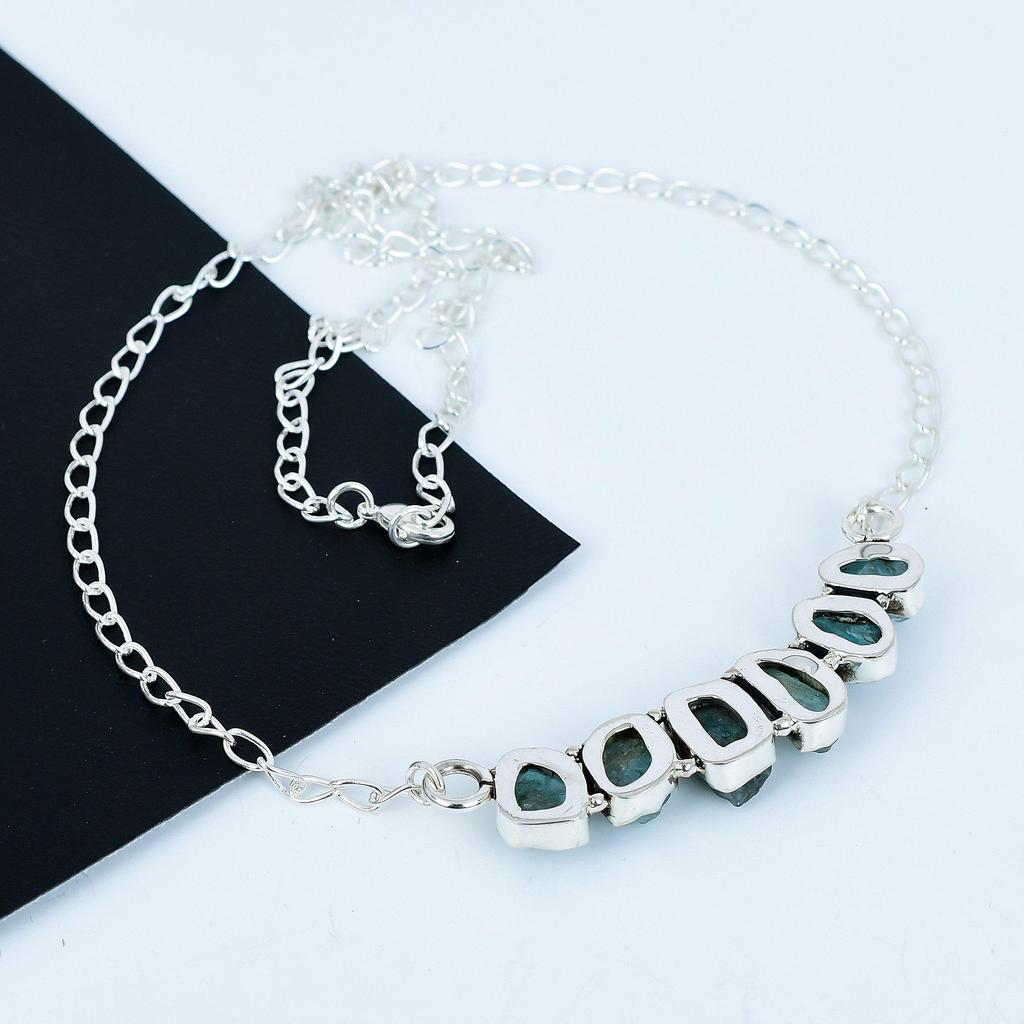 Natural Raw Apatite Gemstone Necklace In 925 Sterling Silver Handmade Gemstone Jewelry Perfect Gift for Her Boho Statement Necklace For Gift
