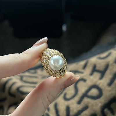 Anel de Pérola Atmosférico Vintage Retro Medieval Personalizado Estilo da Corte Feminino Anel Joia de Luxo de Alta Qualidade