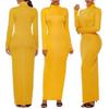 Stretchy Bodycon Long Dress Solid Color Turtle Neck Casual Womens Long Sleeve