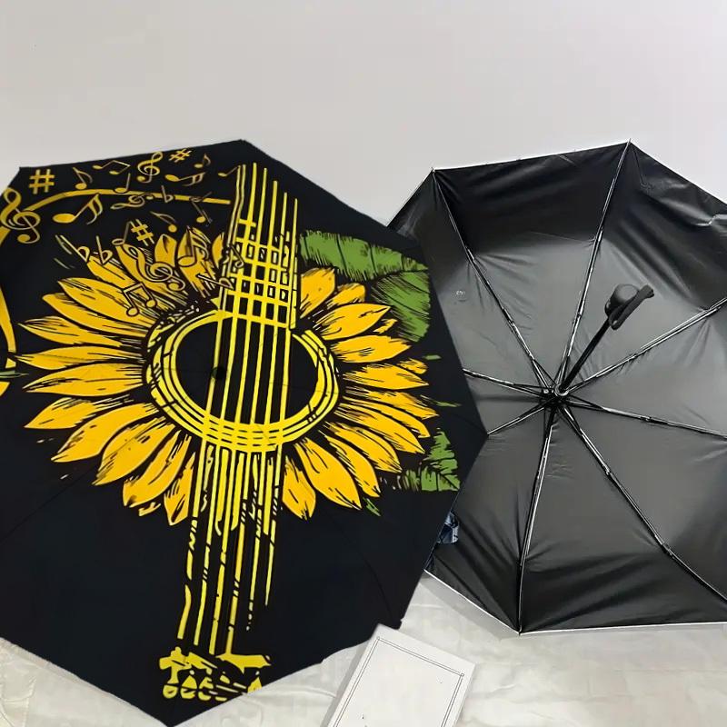 1pc Sunflower Guitar Music Notes Artwork Umbrella with Plastic Handle,Suitable for All Seasons Home Travel Outdoor UmbrellaDD1257