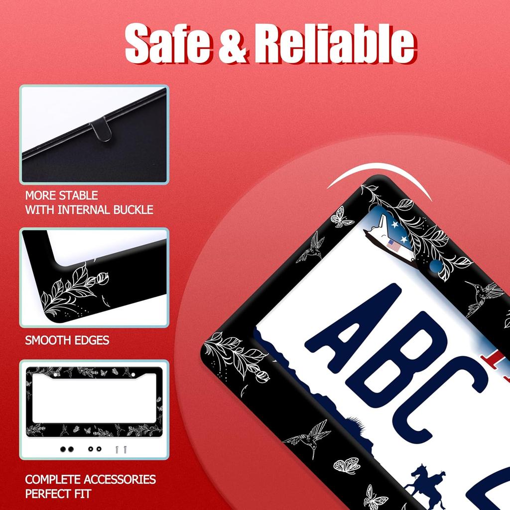 Black White Hummingbird License Plate Frame Leaves Floral Flowers License Plate Frames Funny Auto Accessory Stainless Steel Birds License Plate