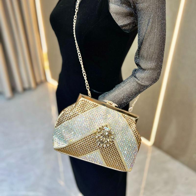 2025 High end Elegant Full Diamond Women Evening Clutch Bag Luxury Rhinestone Sunflower Handbag Wedding Bride Shoulder Bag
