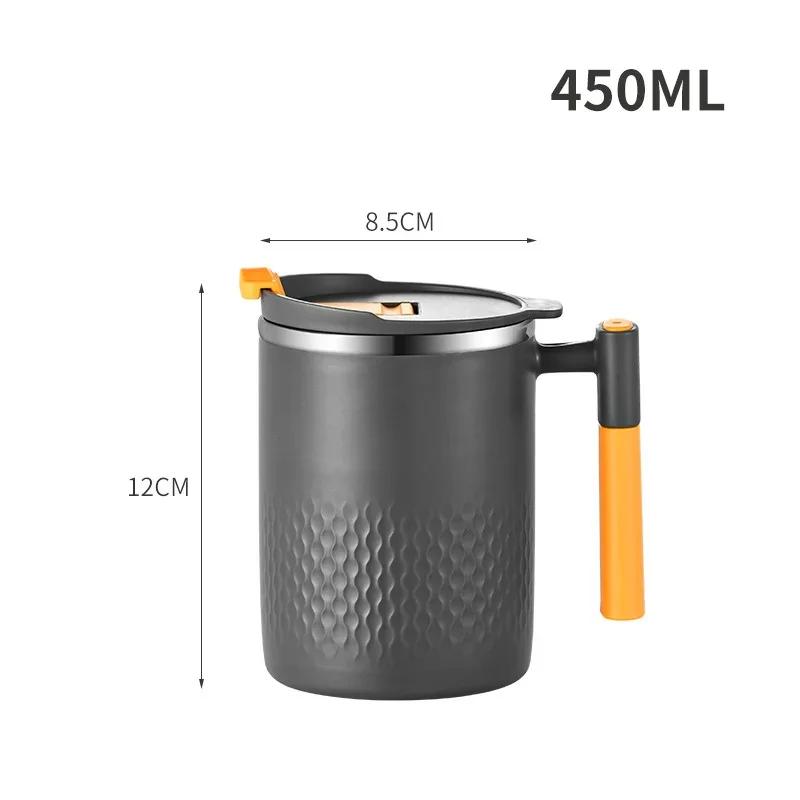 Portable Double-layer Anti-scalding Coffee Mug 304 Stainless Steel Water Cup with Handle and Cover Leak-proof Thermos Cups Mugs