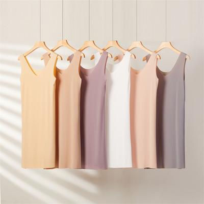 Summer Women Nightdress Seamless Ice Silk Thin V Neck Sleeveless Solid Color Loose Plus