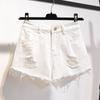 Large Size Denim Edge Shorts Women Summer High Waisted Loose Hole Breaking Super Shorts