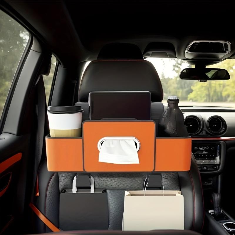 Multifunctional Storage Box for Car Seat Backs,  Adjustable Hooks, Dual Compartments for Drinks, Snacks,Easy to Install