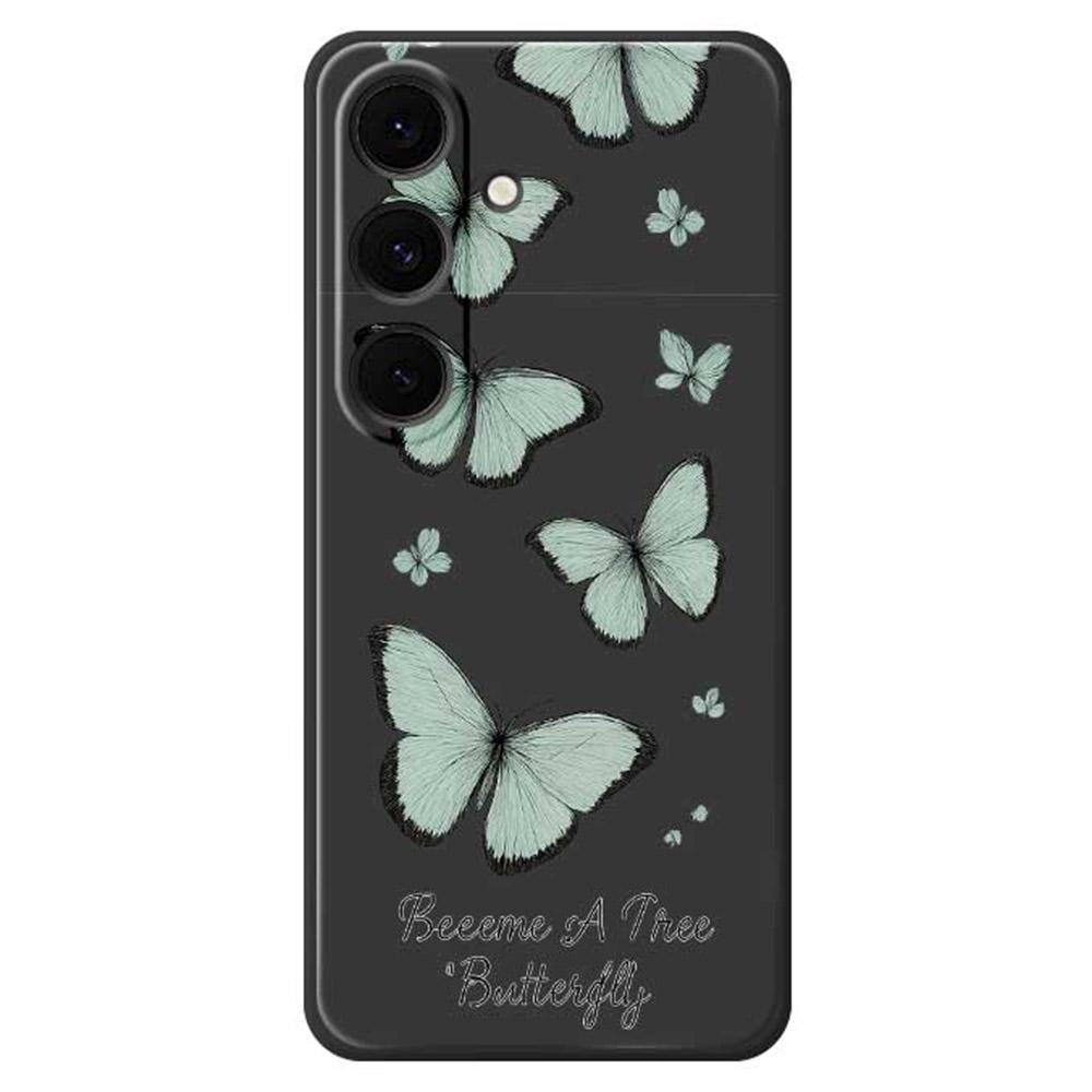 For Samsung Galaxy S25+ Case Green Butterfly Pattern Printing Straight Edge TPU Phone Back Cover