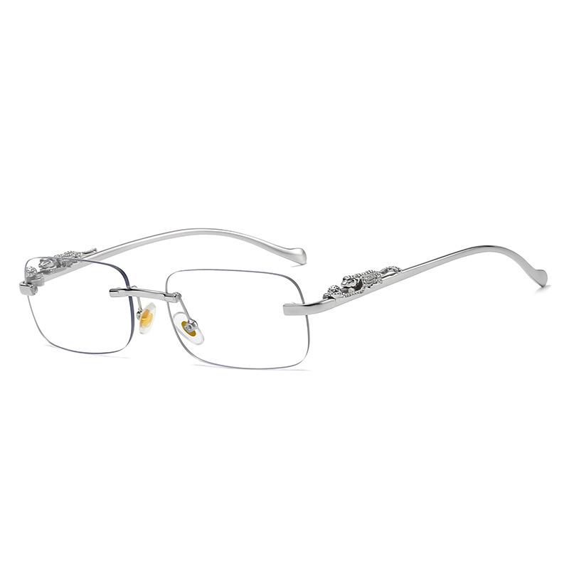 Cheetah Frameless Retro Square Sunglasses for Men & Women - Leopard Metal Design 2572