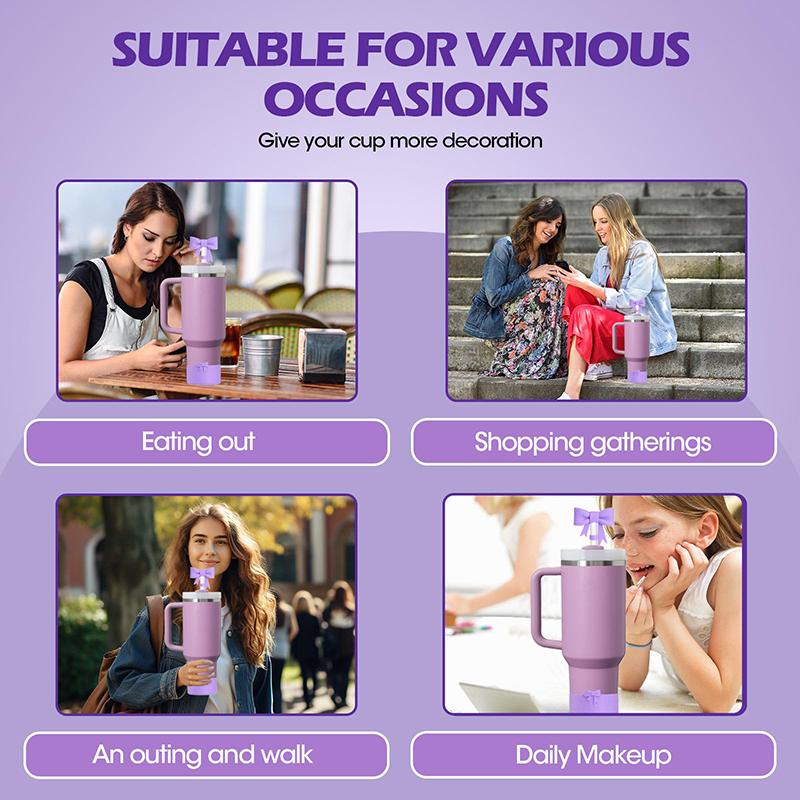 Ochranný silikonový návlek Bow pro 20/30/40oz, Nástavec na brčko Bow pro pohár Stanley 10mm/0,4in, 2 kusy příslušenství k poháru