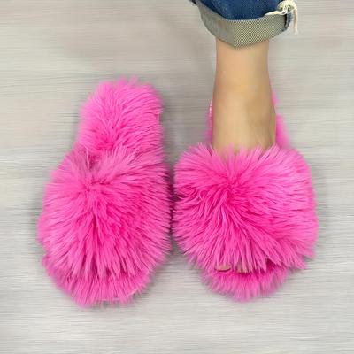 Women's Plush Winter Slippers, Solid Colour Open Toe Soft Bottom Flat Shoes, Comfortable Warm Home Slippers