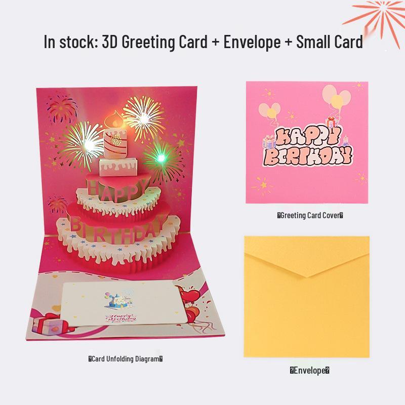 3D Pop-up Birthday Cake Greeting Card with Customizable Message and Logo for Employees and Customers