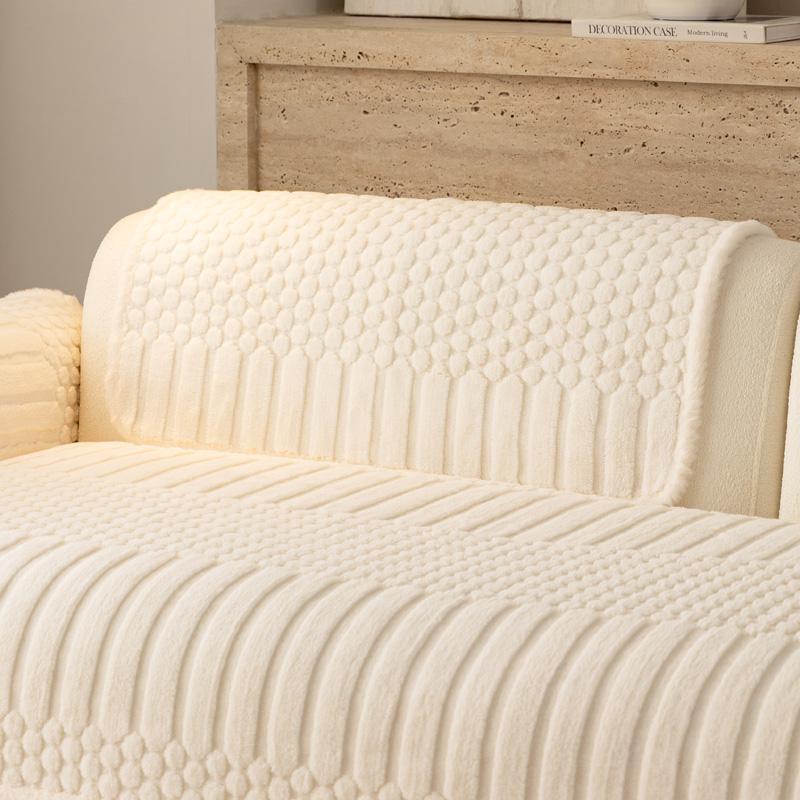 Pogrubiony Ciepły Geometryczny Żakardowy Polar Antypoślizgowy Pokrowiec na Sofę do Salonu Pokrowiec na Siedzisko Kanapy Ciepły Jednolity Pikowany Polarowy Ręcznik na Sofę