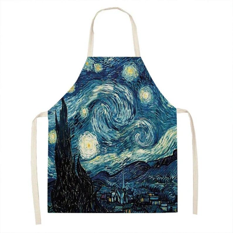 1 kus vintage umělecká olejomalba tištěná zástěra kuchyňská vaření pečení zástěra domácí čisticí doplňky unisex