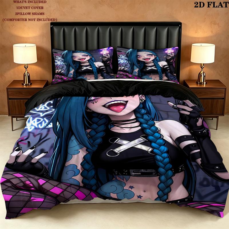 Jinx Pattern Bedding Quilt Set Quilt Cover Pillowcase Home Birthday Gift(1 * duvet cover + 2 * pillowcase, without core)