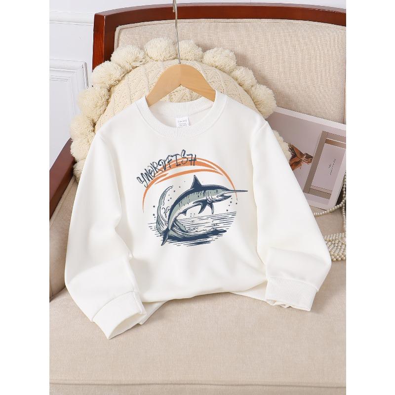 Kids Sweatshirt ,Swordfish Leaping Water Wave Logo Crew Neck Fashion Sweatshirt, Autumn and Winter Top, Children's Sweatshirt