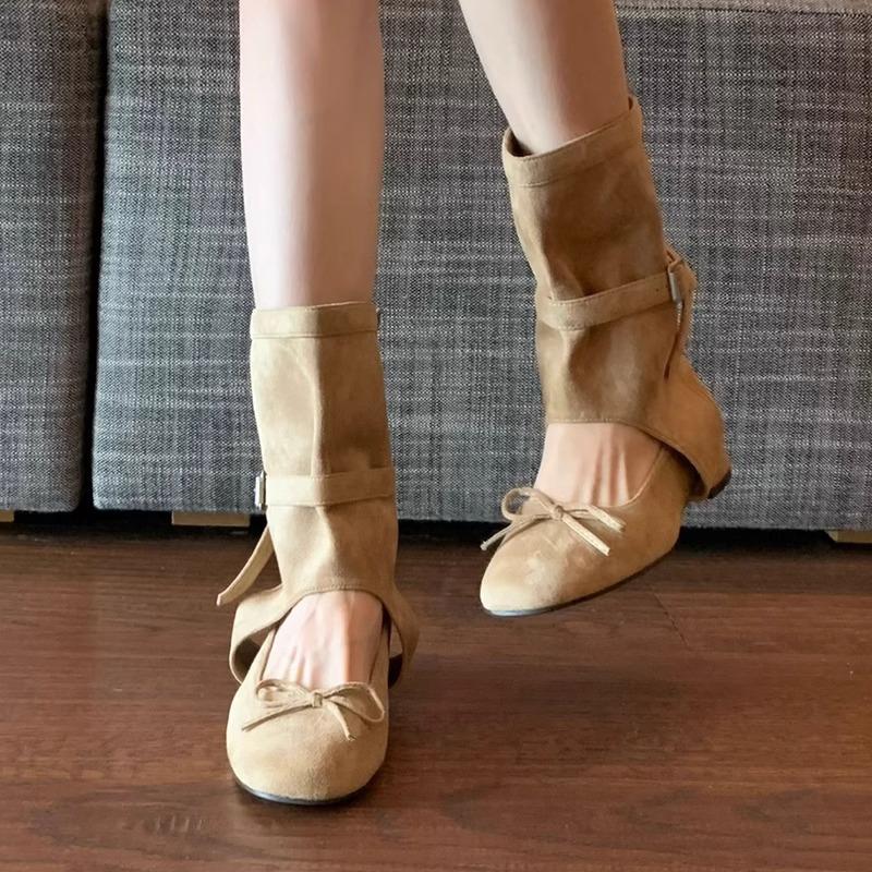 Maillard Boots Women's 2025 Spring/Summer New Design Round Toe Bow Versatile Thick-heeled Cool Boots Ballet Single Shoes