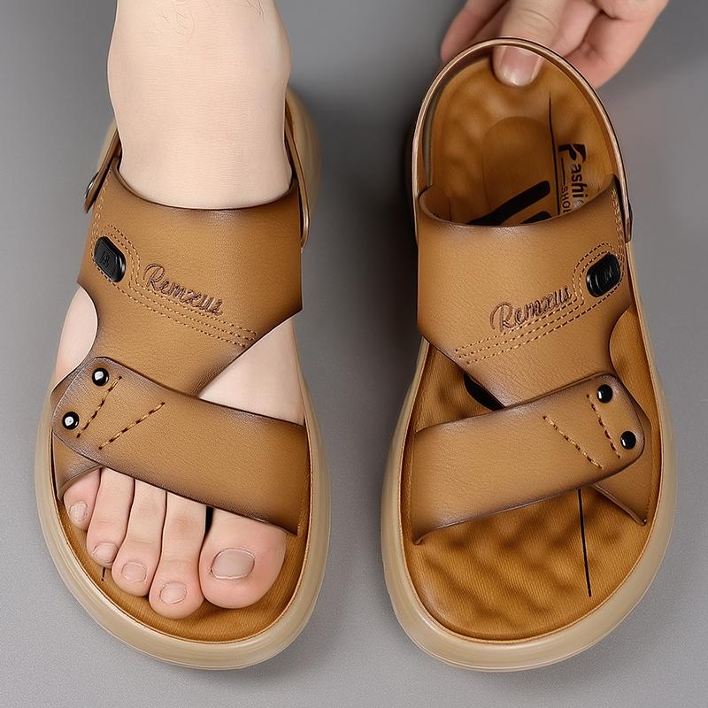 Summer Sandals Men's Outdoor Flats Casual Sport Leather Non-slip Breathable Sandals Outdoor Sandals Beach Garden Shoes
