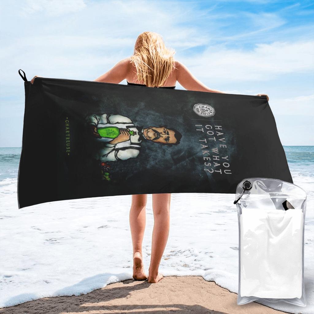 Green Chartreuse Bottle Oil Painting Drink Beach Towel Soft Microfiber Quick Dry Absorbent Quick Towels For Swimming