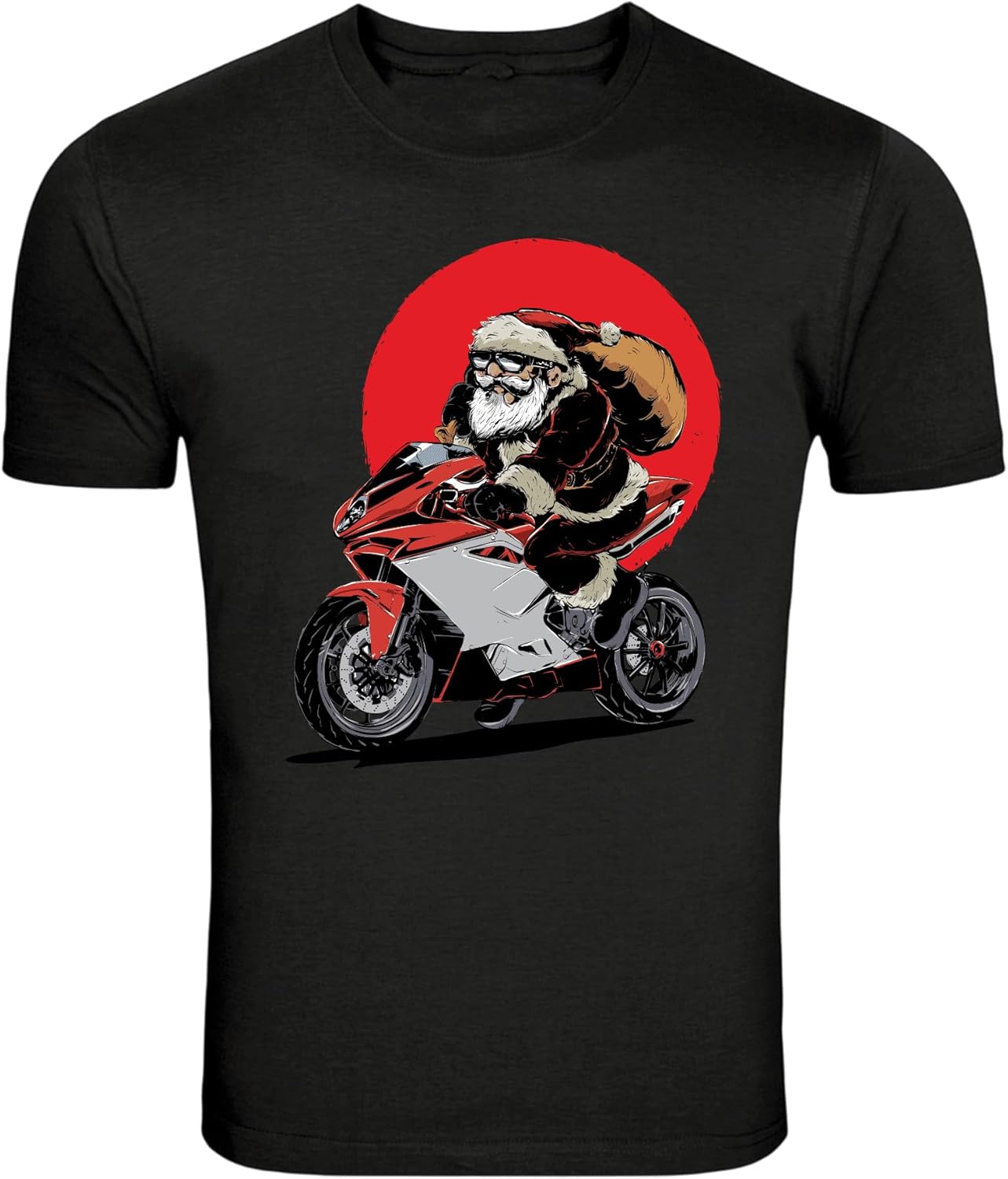 Santa Claus Riding Sport Motorcycle Christmas Graphic T-Shirt S разноцветный