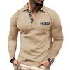 Men's Casual Patchwork Solid Color Long Sleeved Polo Shirt