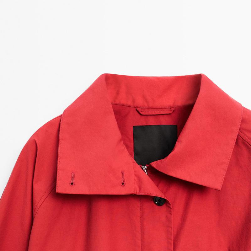 2025 New Button High Street Short Jacket Zipper Fashion Long Sleeve Red Coat Turn Down Collar Loose Overcoat Women's Outerwear