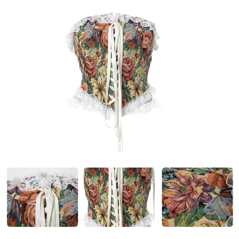 Vintage Floral Corset Vest Push Up Crop Tops Bustier Corset Top Lace Up Corset Top Strapless Bodice Corset Top