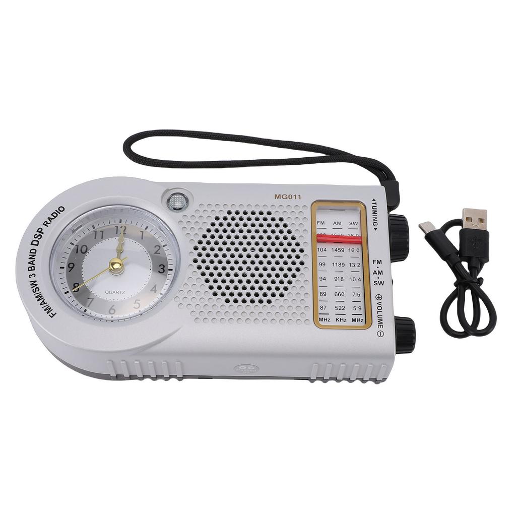Portable Radio Rechargeable Battery Operated FM AM SW Multi Band Radio with Clock 3W Speaker for Music News Traffic
