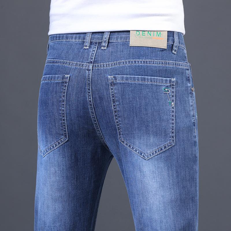 Spring And Autumn New High End Plush Jeans For Men Straight Tube Slim Fit Elastic Thick Casual Pants Autumn And Winter Men'S Pants