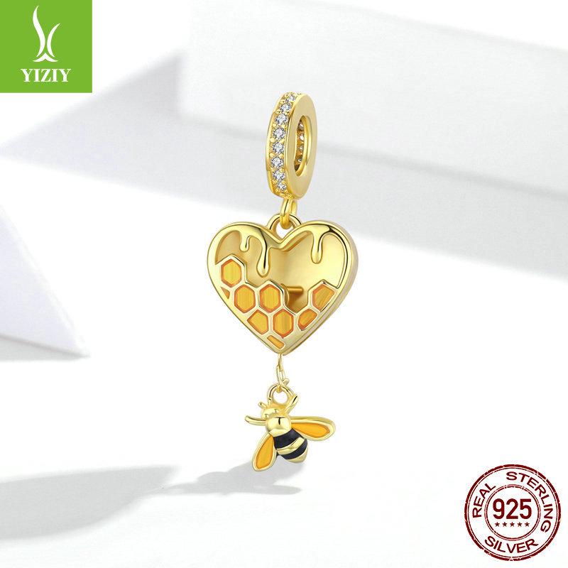 Yinziyun s925 Silver Love Honeycomb Beads: Gold-Plated Bee, Openable Trendy DIY Jewelry Accessory