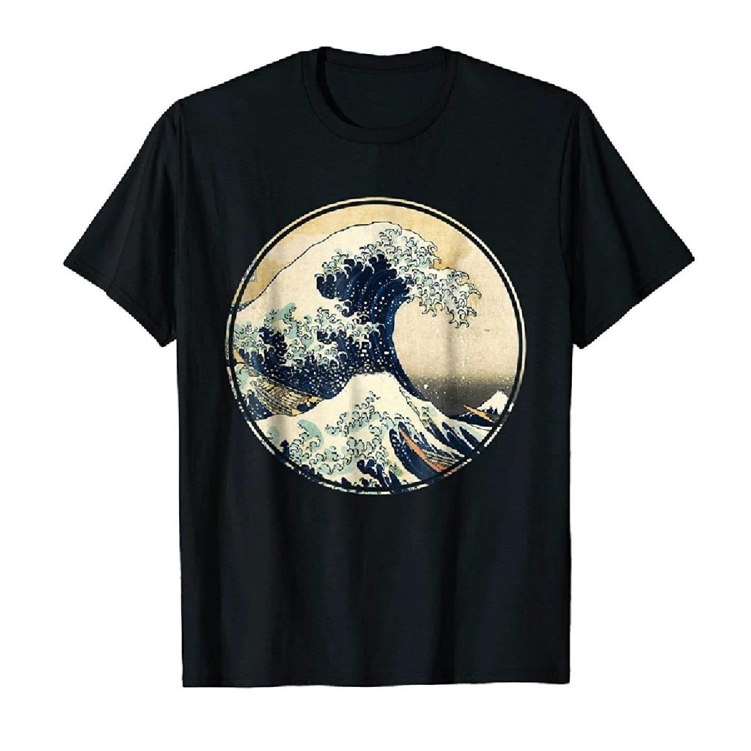 

Японская футболка Канагава Большая волна Мужская Женская Футболки Мужская Котто Уличная одежда тяжеловесная мода Круглый манга винтажная аниме одежда XXXXXL чёрный