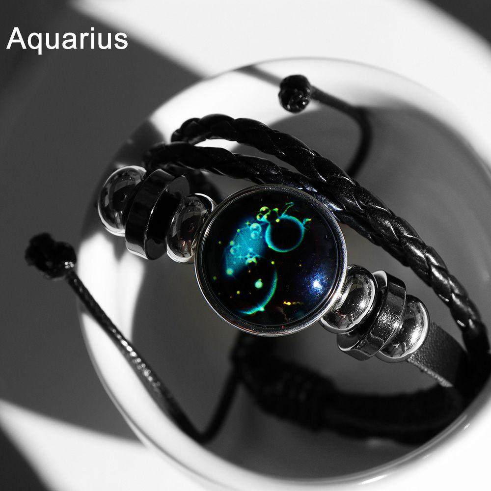 Glas Druckknöpfe Druck Leder 12 Sternzeichen Armband Geflochten Leuchtend