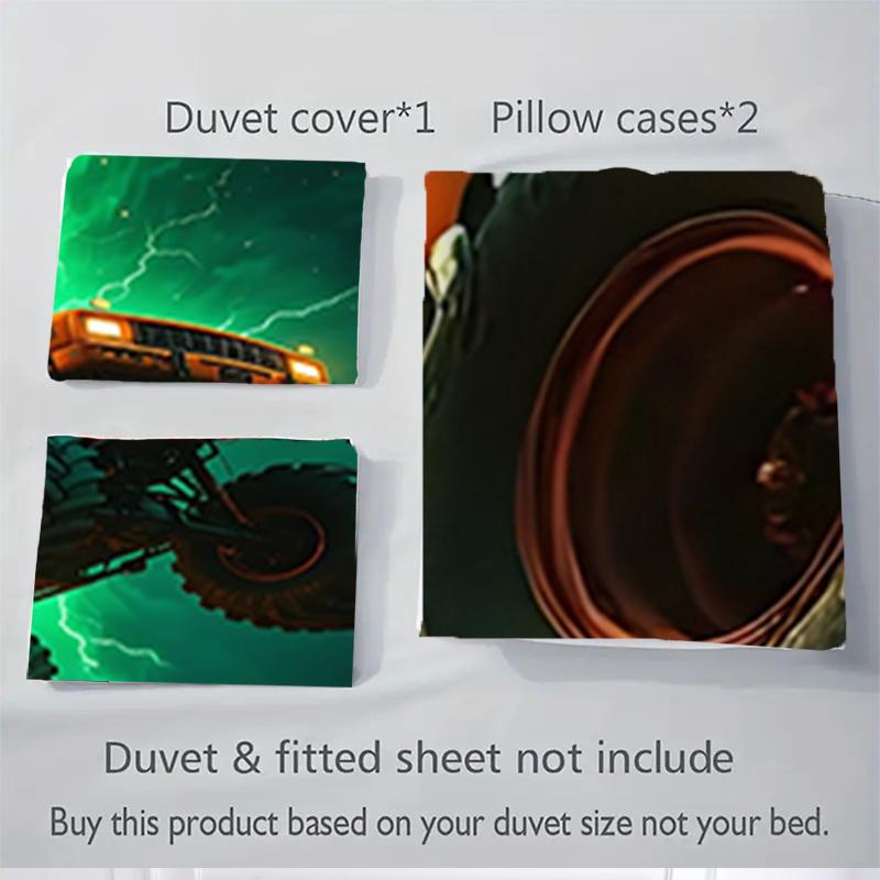 3pcs Vivid Adventure Monster Truck Lightning Thunder Home Bedding Set-Universal Three-Piece Suit for Bedroom, Guest Room, Living Room, Hotel