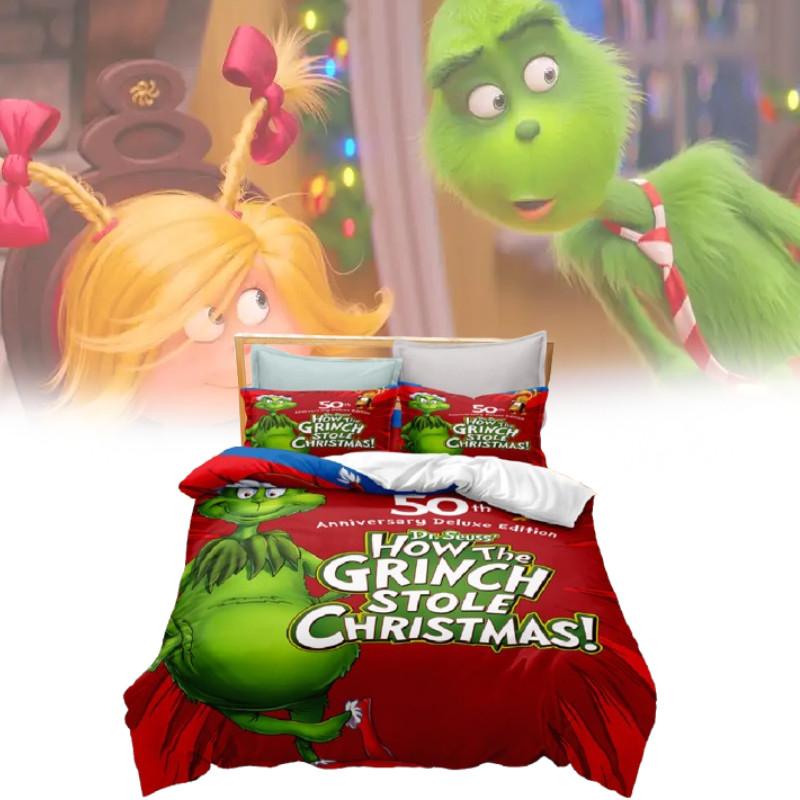 The Grinch Bed Linen Set With Soft Fleece Fabric For Modern Bedroom Decor