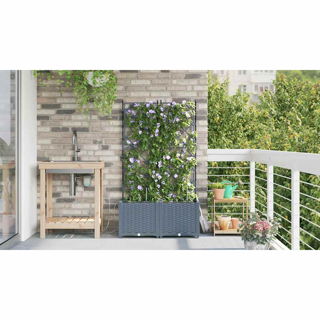 Garden Planter 2 Pcs Light Grey 80 X 40 X 142 Cm Plastic