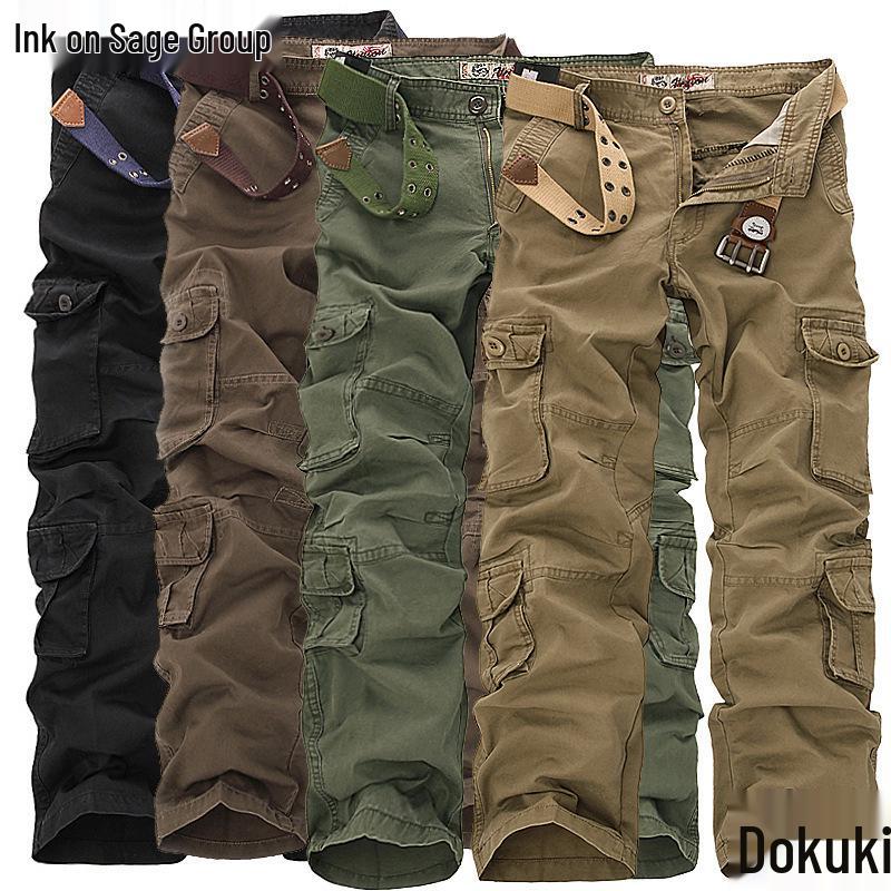 Men's Washed Cargo Pants with Multi Pockets - Casual, Plus Size, Long Fit