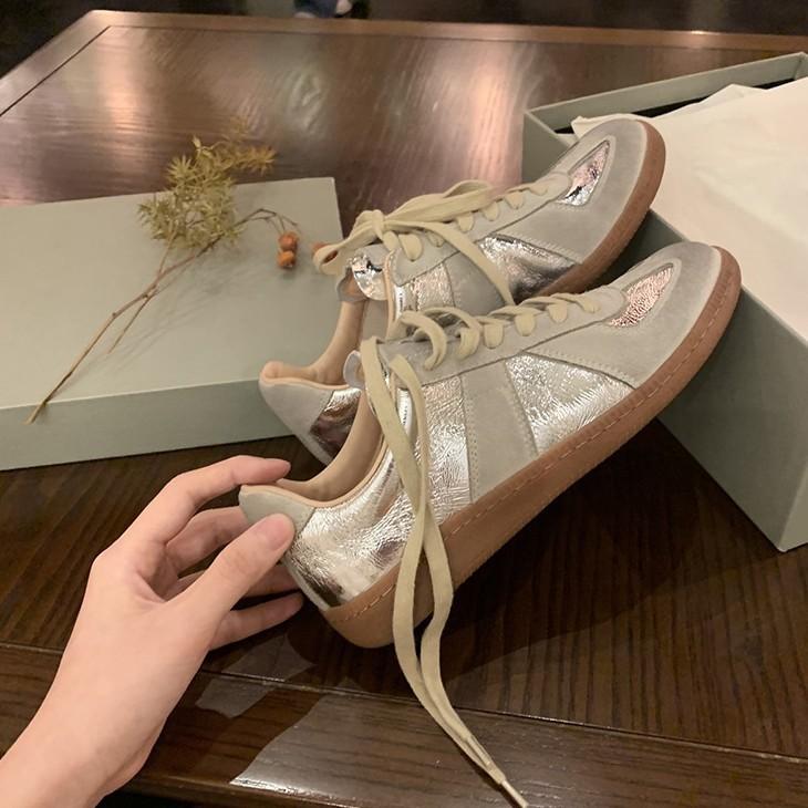 Cowhide version~ Korean version of genuine leather color matching lace-up casual moral training shoes women's lightweight breathable sports shoes t